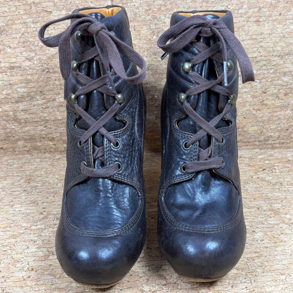Chie Mihara Black Leather Lace-Up Ankle Boots Heeled EU 40 US 9.5 Shoes - Picture 2 of 16